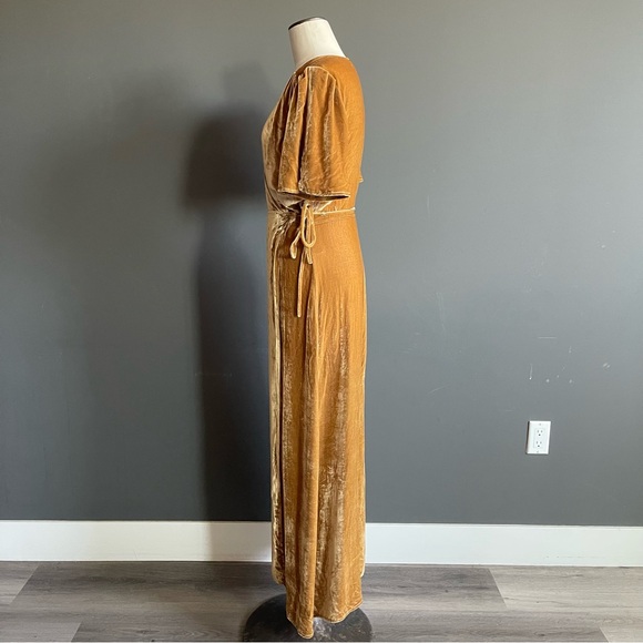 Reformation Miller Wrap Maxi Dress in Gold Velvet - Picture 4 of 10
